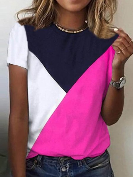 

Geometric Crew Neck Casual Short Sleeve T-Shirt, White, T-Shirts