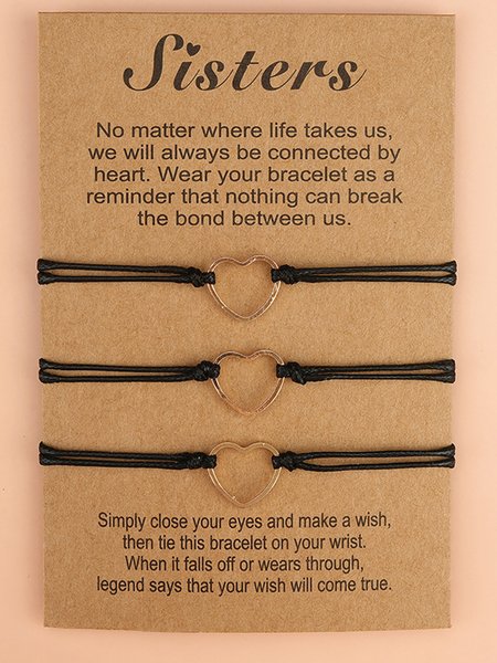

3 Pcs Braided Rope Alloy Heart Bracelet, As picture, Bracelets