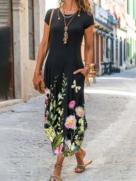 

Floral print hot spring new designer women's knitted dress, Multicolor, Maxi Dresses