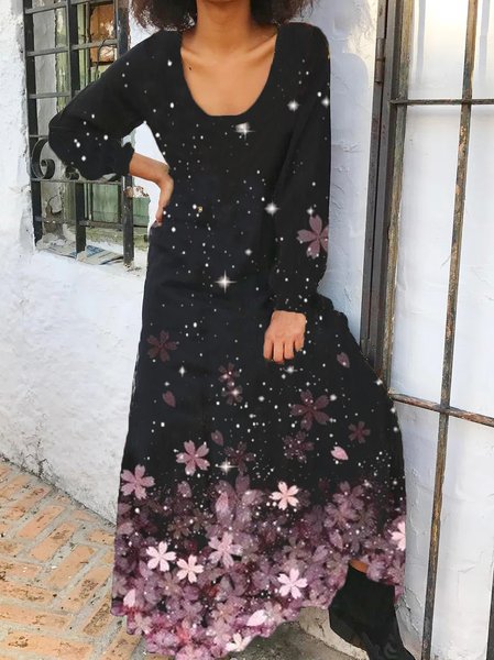 

Casual Loosen Long Sleeve Knit Dress, Black, Maxi Dresses