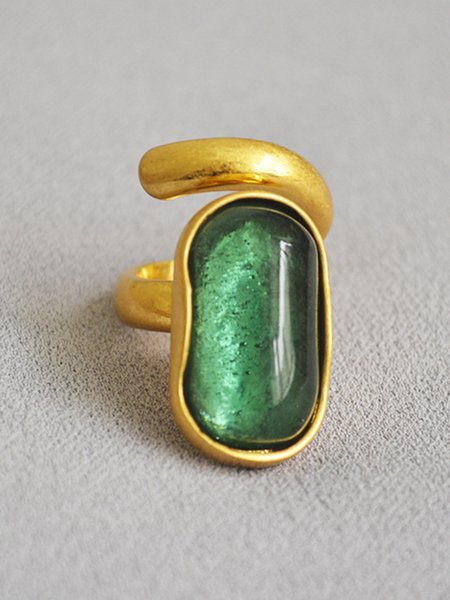 

JFN Adjustable Green Gemstone Ring, As picture, Rings
