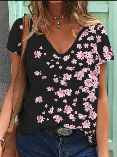 

Plus size Cherry Blossoms Casual Short Sleeve T-Shirt, Black, T-Shirts