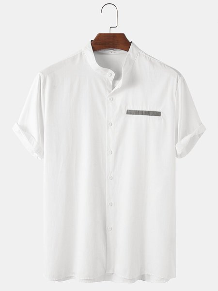 

Cotton Linen Style American Casual Basic Versatile Linen Shirt, White, Men's basic shirt