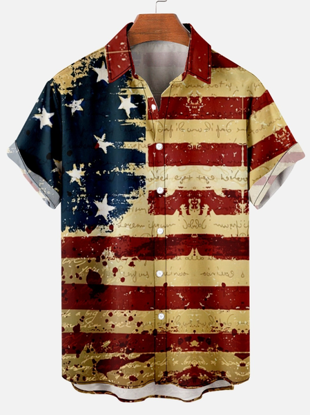 

Flag Print Casual Short Sleeve Polo Shirt, As picture, Shirts