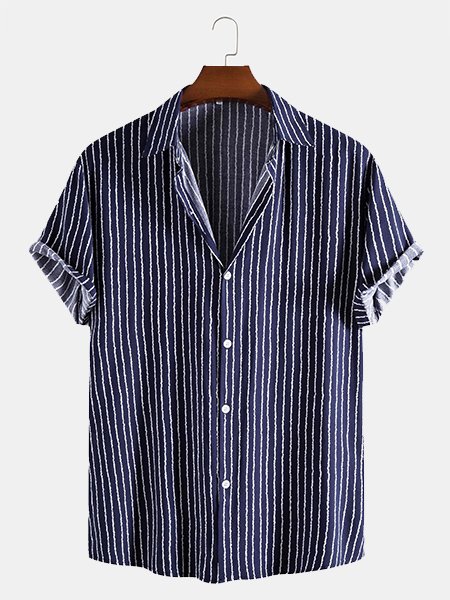 

Men's Fashion Casual Striped Short Sleeve Shirt, Deep blue, Men's Floral shirt