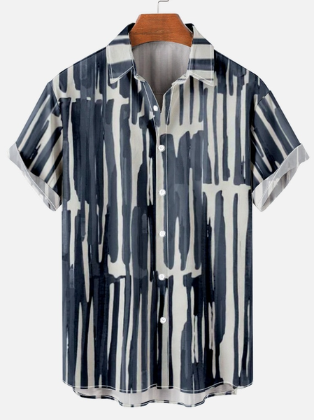 

Casual Resort Style Abstract Striped Print Short Sleeve Shirt, As picture, Short Sleeves Shirts