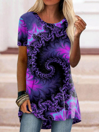 

Crew Neck Ombre Cotton Blends Short Sleeve T-Shirt, Purple, T-Shirts