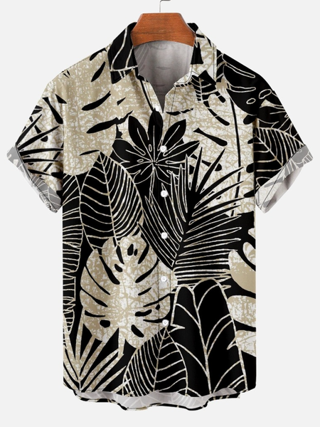 

Casual Resort Style Leaf Print Short Sleeve Shirt, As picture, Short Sleeves Shirts