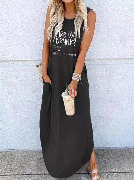 

Casual Letter Sleeveless Knit Dress, Black, Dresses