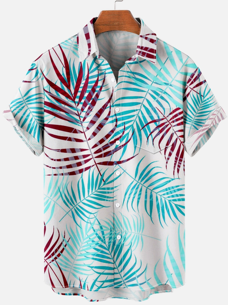 

Leaves Flower Hawaiian Men Shirt, As picture, Short Sleeves Shirts