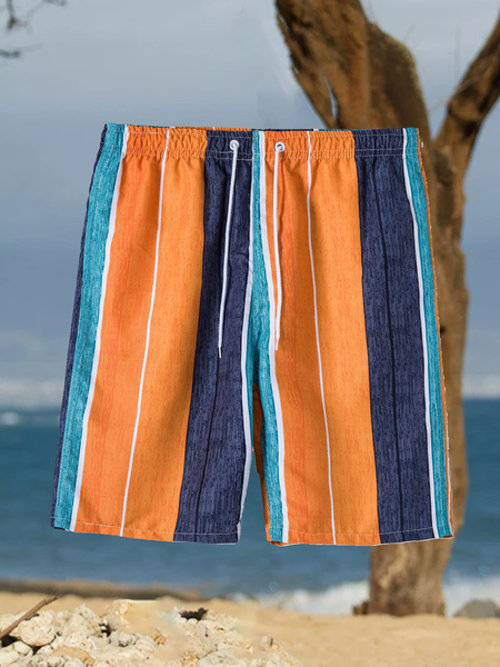 

Five Color Stripe Hawaii Beach Shorts, As picture, Shorts