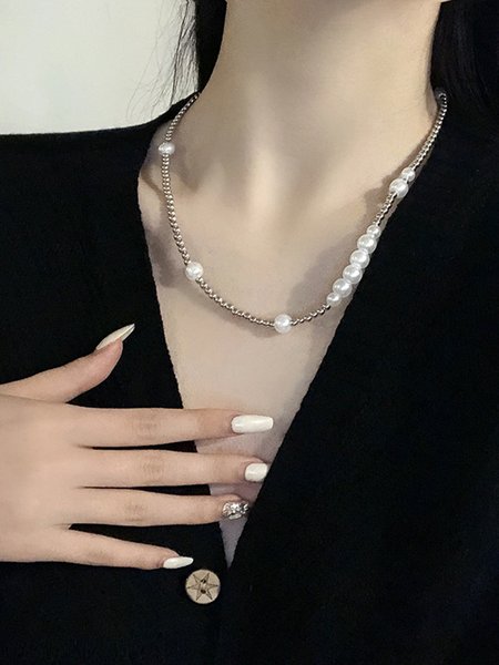 

Hip Hop Personality Pearl Clavicle Necklace, As picture, Necklaces