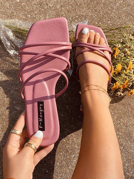 

Strap Cross Minimalist Resort Slippers, Rose red, Women Shoes>>Women's Shoes>>Women sandals Slippers