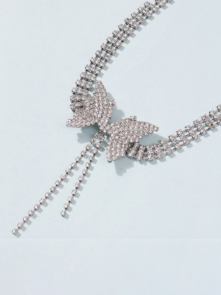 

Personalized Rhinestone Butterfly Clavicle Necklace, Silver, Necklaces