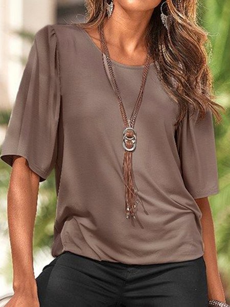 

Cotton Blends Plain Short Sleeve T-shirt, Coffee, T-Shirts
