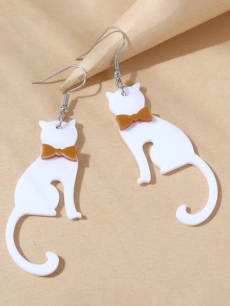 

Acrylic Bow Tie Cat Earrings, White, Earrings