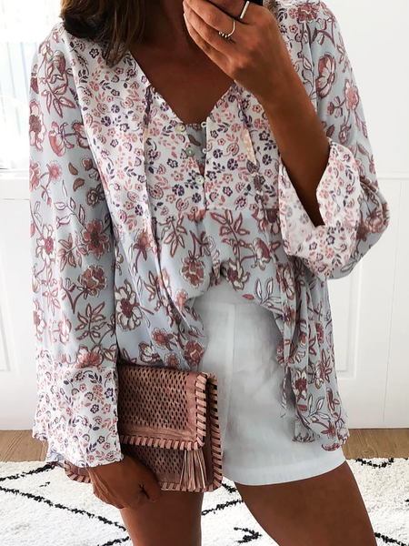 

Plus size Holiday Floral Printed Long Sleeve Blouse Tops, Multicolor, Tops