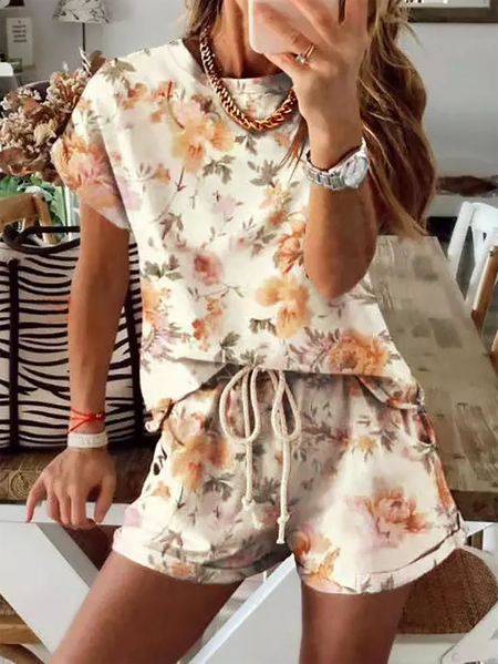 

Plus size Floral Casual Two Piece Sets, As picture, Two-piece Outfits