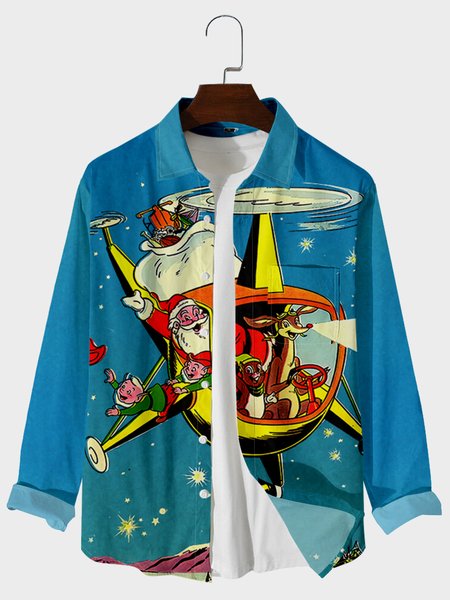 

Christmas Casual Long Sleeve Shirts, Blue, Men's shirts