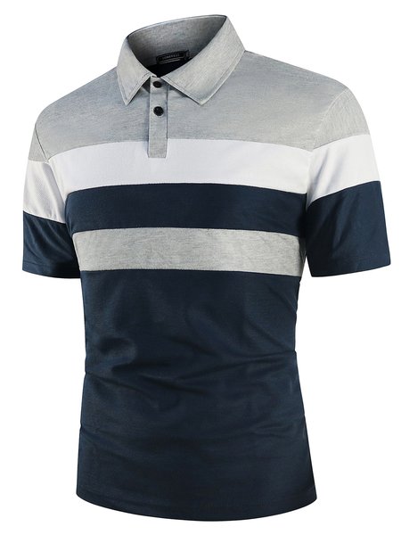 

Mens Casual Basics Patchwork Short Sleeve Polo Shirt, Navy blue, Men's t-shirts