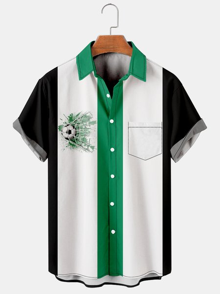 

Mens FIFA Soccers Football Print Casual Breathable Short Sleeve Hawaiian Shirts, Green, Men's Floral shirt