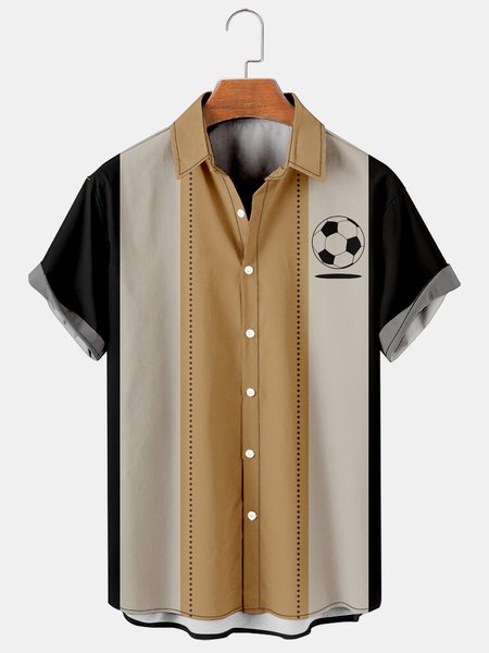 

Mens Retro Soccers Football Print Casual Breathable Short Sleeve Bowling Shirts, Khaki, Men's Floral shirt