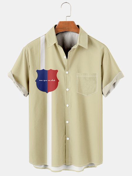 

Mens FB Barcelona Football Soccers Print Casual Breathable Short Sleeve Bowling Shirts, Khaki, Men's Floral shirt