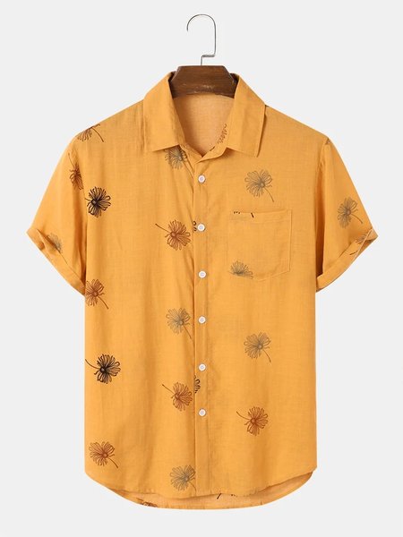 

Cotton and Linen Style American Casual Plant Flower Versatile Linen Shirt, As picture, Shirts ＆ Blouse