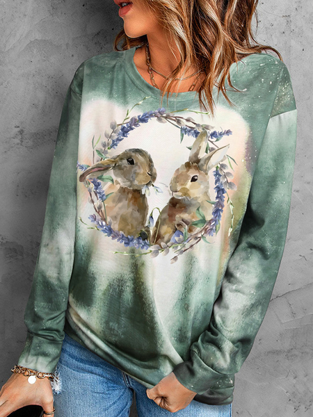 

Holiday tie dyed faded Easter Bunny printed loose Pullover Plus Size, Camouflage green, Sweatshirts & Hoodies