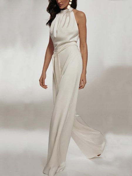

Formal Halter Sleeveless Regular Fit Jumpsuit & Romper, White, Jumpsuits