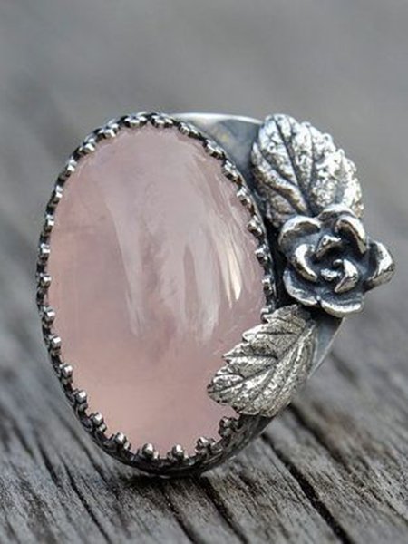 

JFN Vintage Oval Pink Crystal Ring, As picture, Rings