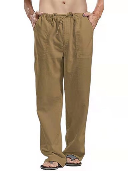 

Holiday Cotton Linen Casual Trousers Men, Deep khaki, Pants