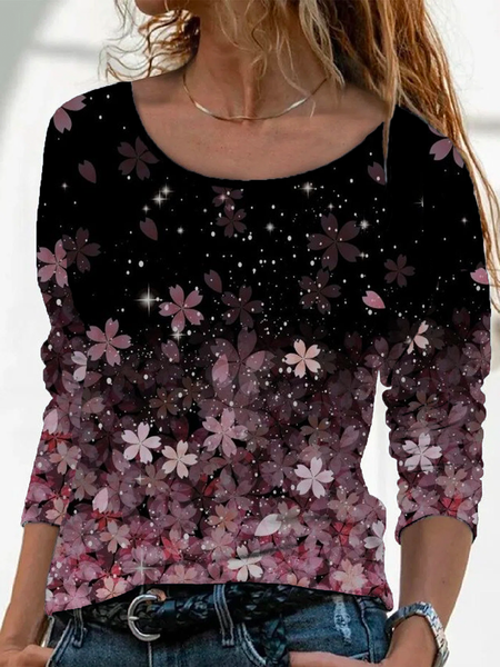 

Plus size Crew Neck Cherry Blossoms Long Sleeve T-Shirt, Black, T-Shirts