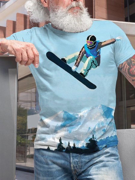 

Crew Neck Vintage Short Sleeve Short Sleeve T-Shirt, Blue, T-shirt