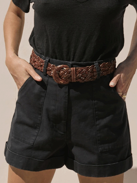 

Casual Cotton Loosen Solid Shorts, Black, Shorts