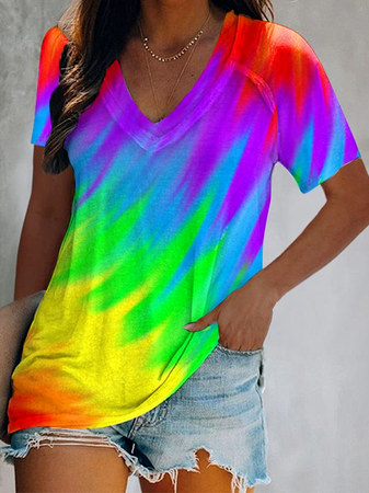 

Ombre Cotton Blends Regular Fit Short Sleeve Tops, Multicolor, T-Shirts