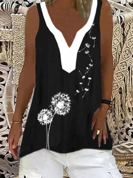 V Neck Casual Regular Fit Knit Tank Tops, Black, Tank Top
