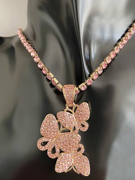 

Three Butterfly Alloy Rhinestone Necklace, Pink, Necklaces