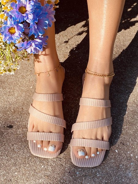 

Fabric Velvet Stripes Strap Slippers, Purple, Women Shoes>>Women's Shoes>>Women sandals Slippers