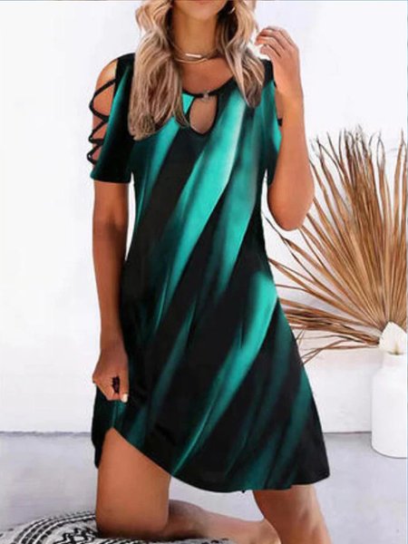 

Casual Printed Crew Neck Short Sleeve Knit Dress, Green, Mini Dresses