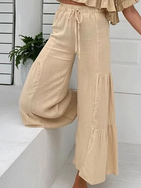 

Casual Fashion Patchwork Lace-Up Wide-Leg Trousers, Khaki, Pants
