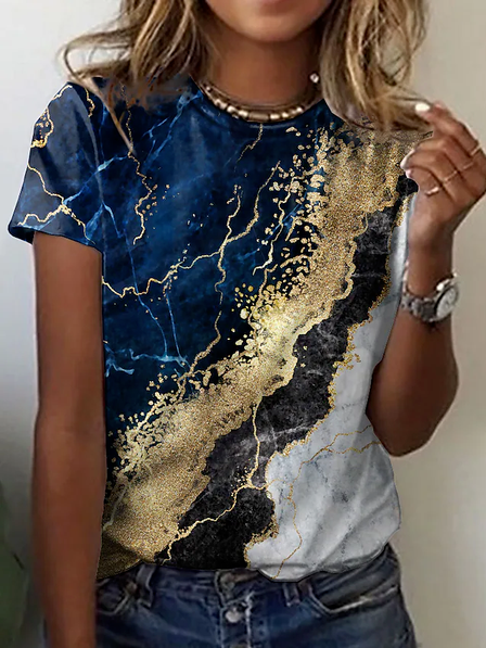 

Ombre Crew Neck Short Sleeve T-Shirt, Blue, Tops