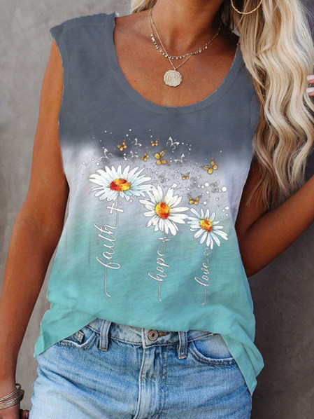 

Crew Neck Sleeveless Casual Tops, Blue, Tanks & Camis