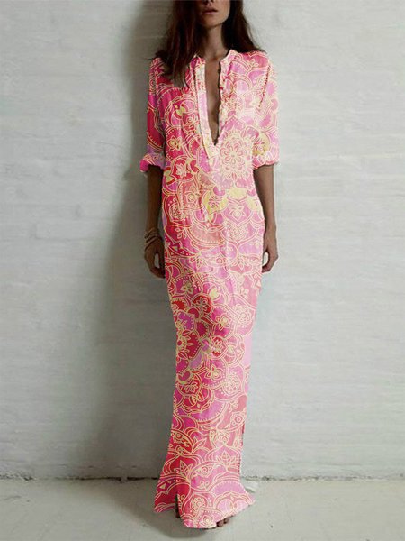 

Casual Mandala Ethnic Print Spring New Hot Sale Designer Women Long Sleeve Dress, Multicolor, Dresses