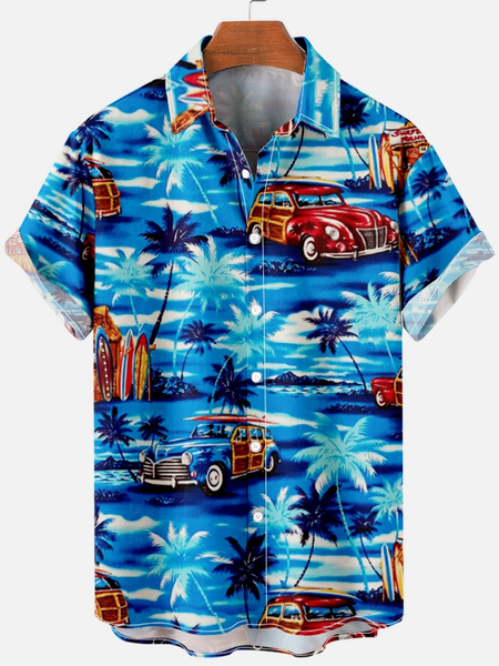 Hawaii Island Beach Casual Short Sleeve Shirt, As picture, Short Sleeves Shirts