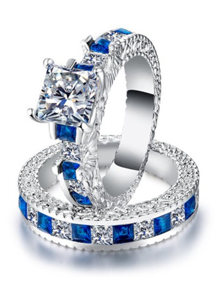 

Square Rhinestone Couple Ring, Blue, Rings