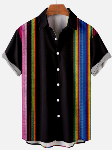 

Stripe Casual Short Sleeve Shirt, As picture, Short Sleeves Shirts