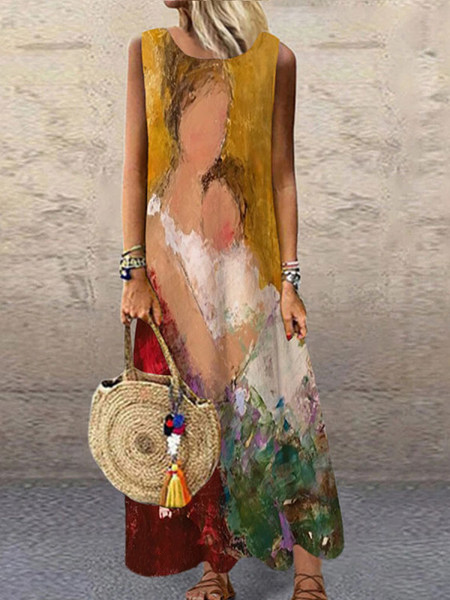 

Vacation Round Neck Abstract Dresses, Multicolor, Floral Dresses