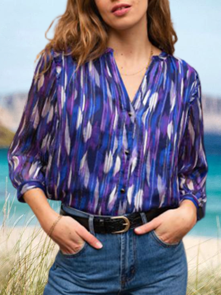 

Vacation Ombre Long Sleeve Blouse, Blue, Shirts & Blouses