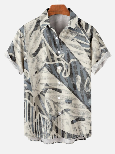 

Casual Resort Style Abstract Botanical Print Short Sleeve Shirt, As picture, Short Sleeves Shirts